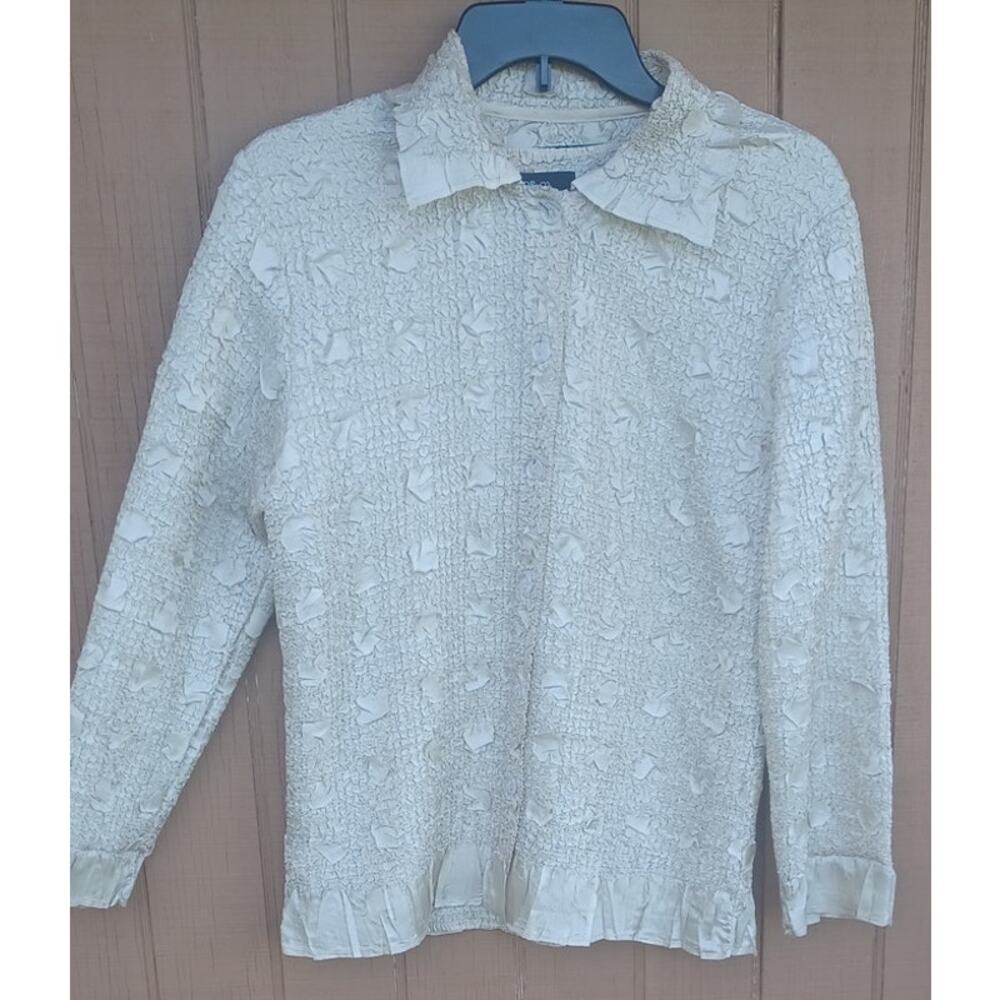 Cream Textured Jacket Blouse 2 Piece Set M L Romantic Mother Bride - Picture 3 of 13